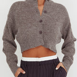 Netherlands Drop Shoulder Crop Cardigan Grey