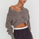 Netherlands Drop Shoulder Crop Cardigan Grey
