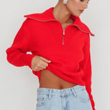 Dawneta Half Zipper Knit Pullover Red