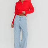 Dawneta Half Zipper Knit Pullover Red