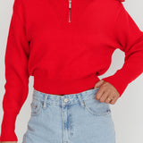 Dawneta Half Zipper Knit Pullover Red