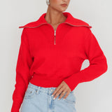 Dawneta Half Zipper Knit Pullover Red