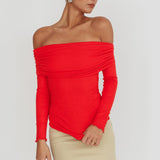Ricki Off-Shoulder Long Sleeve Top Red