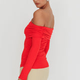 Ricki Off-Shoulder Long Sleeve Top Red
