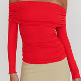 Ricki Off-Shoulder Long Sleeve Top Red