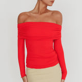Ricki Off-Shoulder Long Sleeve Top Red