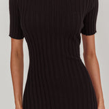 Faylen Waist Tie Ribbed Knit Maxi Dress Black