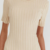 Faylen Waist Tie Ribbed Knit Maxi Dress Cream