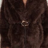 Brisa Belted Lapel Coat Faux Fur Brown