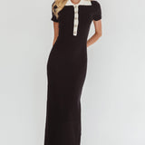 Jessa Mae Button Neckline Knit Maxi Dress Black