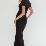 Jessa Mae Button Neckline Knit Maxi Dress Black