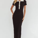Jessa Mae Button Neckline Knit Maxi Dress Black
