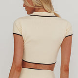 Caelia Collared Knit Crop Top Cream