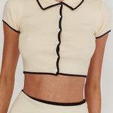 Caelia Collared Knit Crop Top Cream