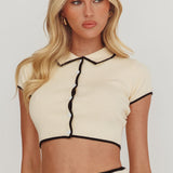 Caelia Collared Knit Crop Top Cream