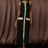 Thessa Faux Placket Knit Maxi Dress Black