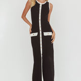 Thessa Faux Placket Knit Maxi Dress Black