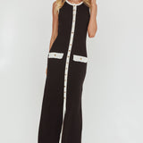 Thessa Faux Placket Knit Maxi Dress Black