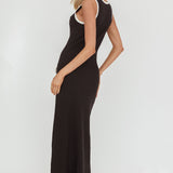 Thessa Faux Placket Knit Maxi Dress Black