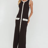 Thessa Faux Placket Knit Maxi Dress Black