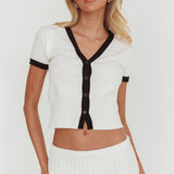 Yaeli Button-Up Knit Top White