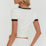 Yaeli Button-Up Knit Top White