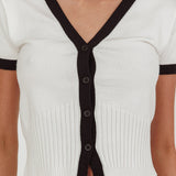 Yaeli Button-Up Knit Top White