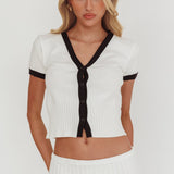 Yaeli Button-Up Knit Top White