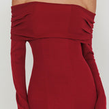 Aloura Off-Shoulder Ribbed Knit Maxi Dress Wine