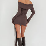 Sofina Off-Shoulder Hip Tie Mini Dress Grey