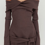 Sofina Off-Shoulder Hip Tie Mini Dress Grey