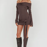 Sofina Off-Shoulder Hip Tie Mini Dress Grey