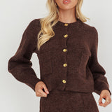Daelyn Gold Button Pocket Cardigan Coffee