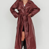 Lyora Longline Faux Leather Trench Coat Burgundy