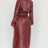 Lyora Longline Faux Leather Trench Coat Burgundy