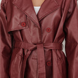 Lyora Longline Faux Leather Trench Coat Burgundy