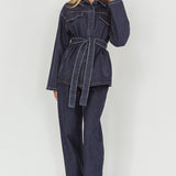Belisse Waist Tie Button Jacket Denim Blue