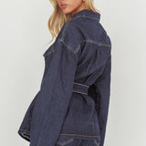 Belisse Waist Tie Button Jacket Denim Blue