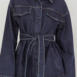 Belisse Waist Tie Button Jacket Denim Blue