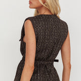 Zephyra Tweed Waist Belt Top Sequin Black