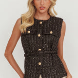 Zephyra Tweed Waist Belt Top Sequin Black