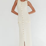 Kelani Gold Button Knit Maxi Dress Cream