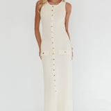 Kelani Gold Button Knit Maxi Dress Cream