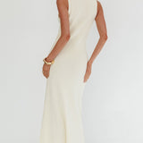 Kelani Gold Button Knit Maxi Dress Cream