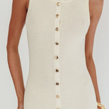 Kelani Gold Button Knit Maxi Dress Cream