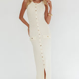 Kelani Gold Button Knit Maxi Dress Cream