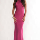Saphirra Open Cowl Back Maxi Dress Berry