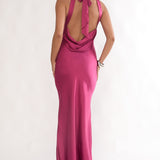 Saphirra Open Cowl Back Maxi Dress Berry