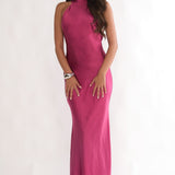 Saphirra Open Cowl Back Maxi Dress Berry