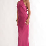 Saphirra Open Cowl Back Maxi Dress Berry